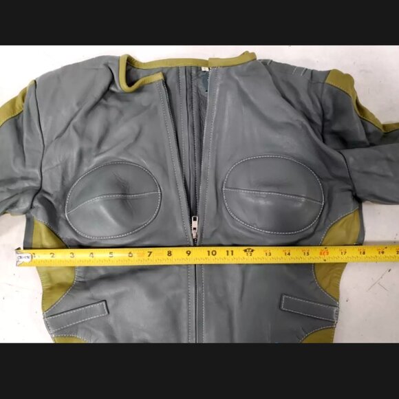 The Glamour Blueprint Trieze Biker Jacket Lambskin Leather Gray Green Women's L - Picture 10 of 12